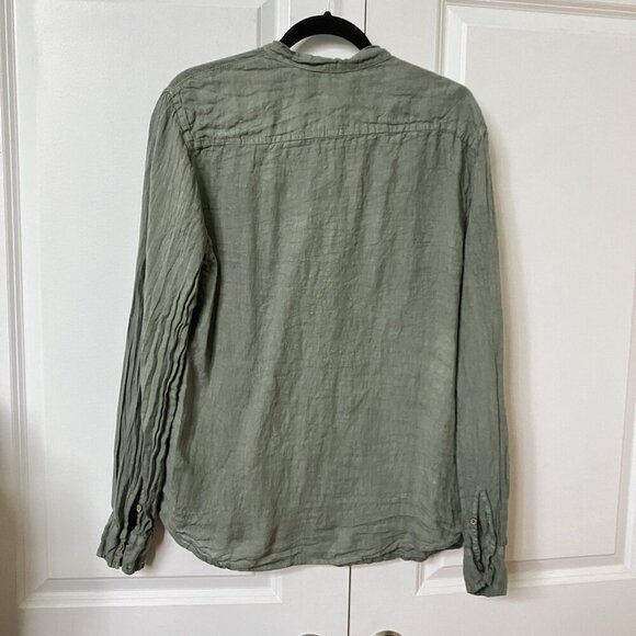 Linen Blouse Womens L Sage Green Button Up Made in Italy Coastal Spring - Picture 6 of 6